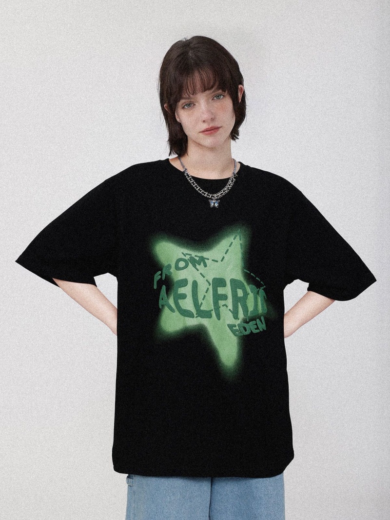 T Shirts Aelfric Eden Foam Letter Star Tee Noir | YLV-08110482